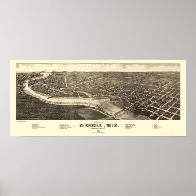 Merrill, WI Panoramic Map - 1883 Poster (Front)