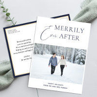 Merrily Ever After Blue Script Christmas Photo
