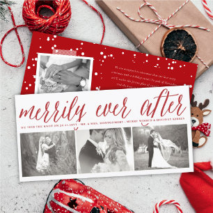 Merrily Ever After Christmas Wedding Photo Collage Holiday Card