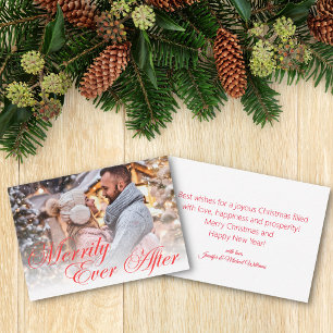 merrily ever after, couple photo holiday red card