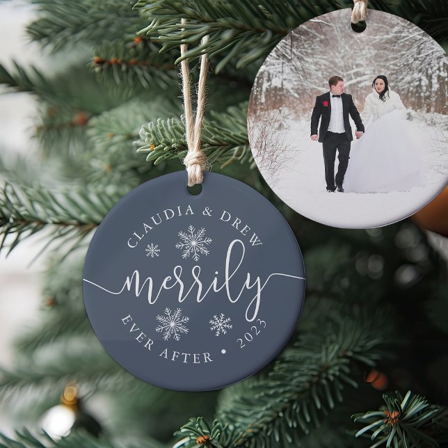 Merrily Ever After | Double-Sided Newlywed Ceramic Tree Decoration (Creator Uploaded)
