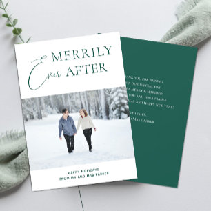Merrily Ever After Green Script Christmas Photo Holiday Card