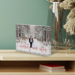 Merrily Ever After | Holiday Wedding Photo Block<br><div class="desc">Create a beautiful wedding keepsake this Christmas with this freestanding acrylic photo block. Festive holiday design features your horizontal/landscape orientated photo with "merrily ever after" in vibrant red modern calligraphy script. Personalise with the year.</div>