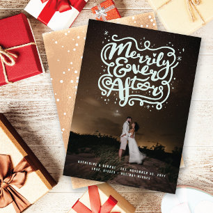 Merrily Ever After Knot & Sparkles Photo Wedding Holiday Card