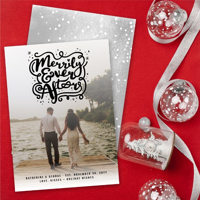 Merrily Ever After Knot & Sparkles Photo Wedding   Holiday Card (Creator Uploaded)