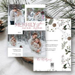 Merrily Ever After Newlywed 4 Wedding Photo Holiday Card