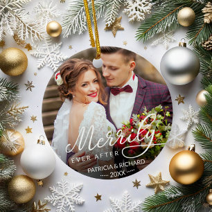 Merrily Ever After Newlywed Christmas Ceramic Tree Decoration