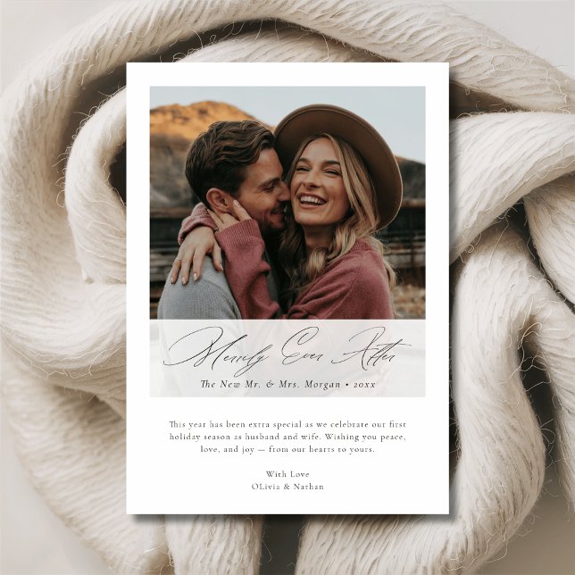Merrily Ever After Newlywed Christmas Photo Holiday Card (Creator Uploaded)