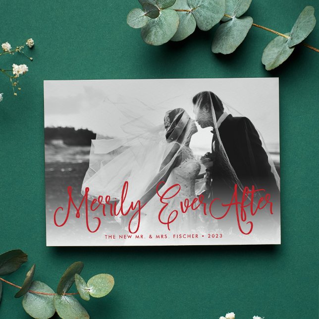 Merrily Ever After Newlywed Holiday Photo Card (Creator Uploaded)