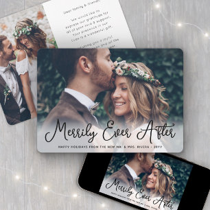 Merrily Ever After Newlyweds 1st Christmas 2 Photo Holiday Card