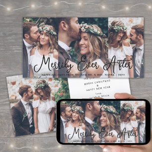 Merrily Ever After Newlyweds 1st Christmas 4 Photo Holiday Card