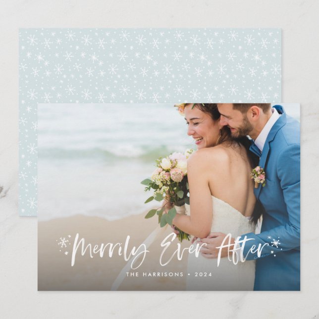 Merrily Ever After Newlyweds Christmas Photo Holiday Card (Front/Back)