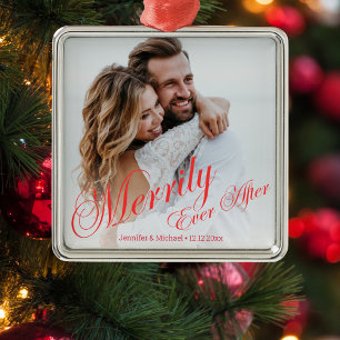 merrily ever after newlyweds photo red chic metal tree decoration