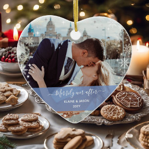 Merrily Ever After + Our First Christmas 2 Photos Ceramic Tree Decoration