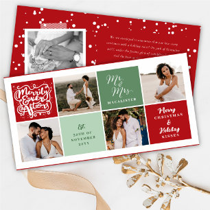 Merrily Ever After Red Colour Blocks Photo Collage Holiday Card