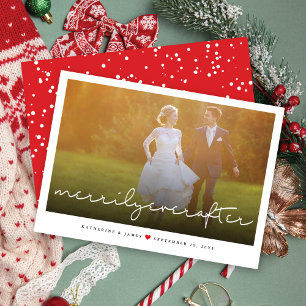 Merrily Ever After Script Christmas Wedding Photo Holiday Card