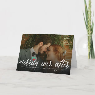 Merrily Ever After Simple Script Photo Wedding Holiday Card