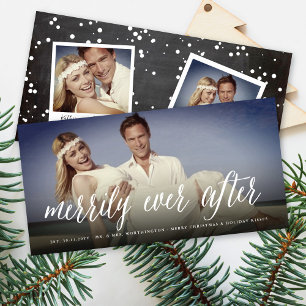 Merrily Ever After Simple Script Photo Wedding Holiday Card
