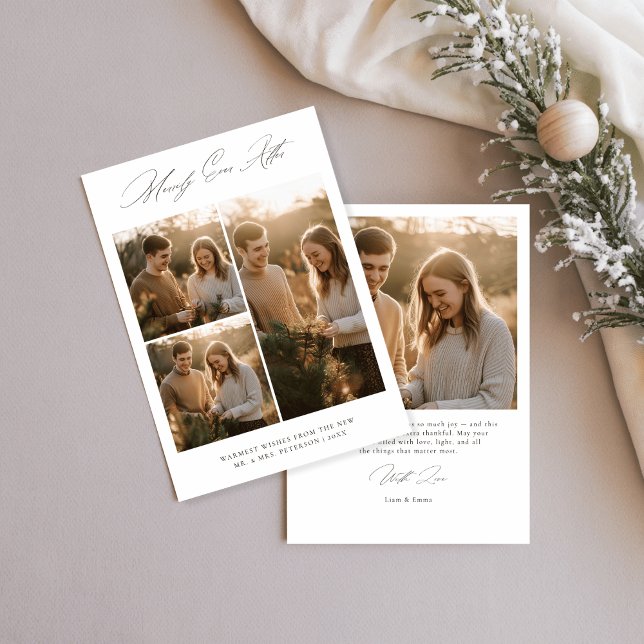 Merrily Ever After Wedding Christmas Rustic Photo Holiday Card (Creator Uploaded)