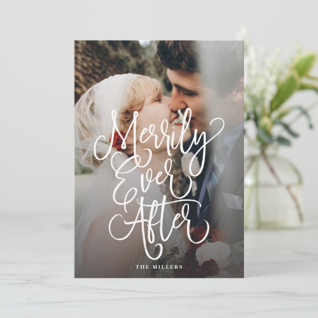 Merrily Ever After Wedding Holiday Full Photo Card (Standing Front)