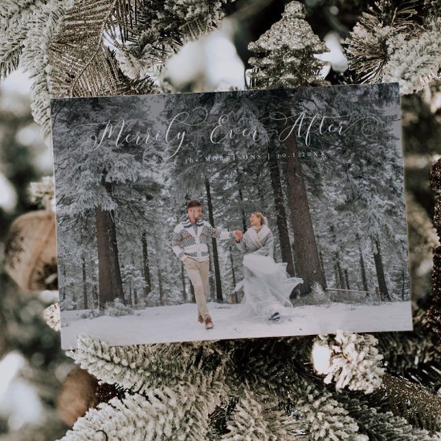 Merrily Ever After Wedding Overlay Photo Holiday Card (Creator Uploaded)