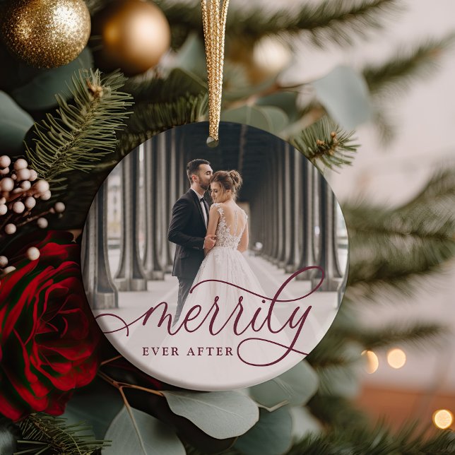 Merrily Ever After | Wedding Photo Ceramic Tree Decoration (Creator Uploaded)