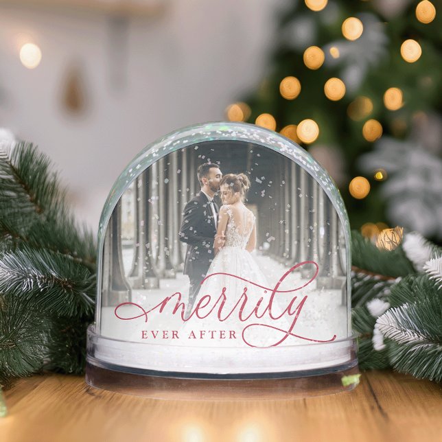Merrily Ever After Wedding Photo & Custom Text Snowglobe (Creator Uploaded)
