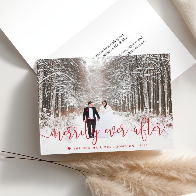 Merrily Ever After Wedding Photo Folded Holiday Card (Creator Uploaded)