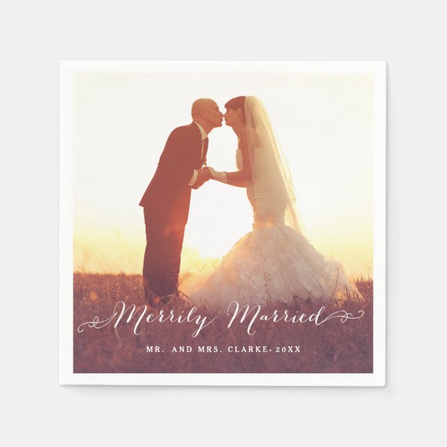 Merrily Married Christmas Photo | Holiday Napkins (Front)