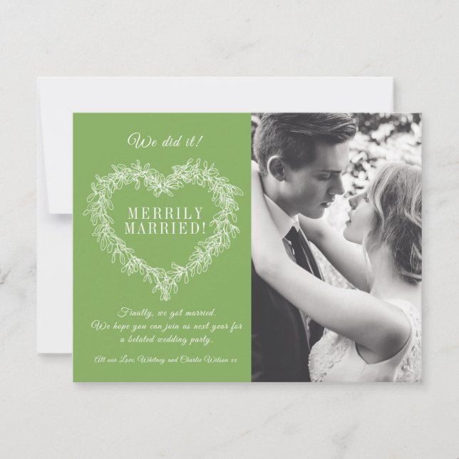 Merrily married green mistletoe heart Christmas (Front)