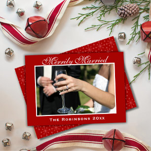 Merrily Married Newlywed Christmas Photo Holiday Card