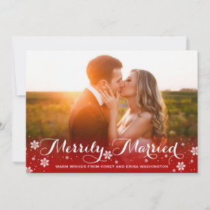 Merrily Married Snowflake Red Holiday Photo Card