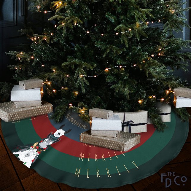 "Merrily Merrily Merrily" Donkey Llama & Sheep Brushed Polyester Tree Skirt (Creator Uploaded)