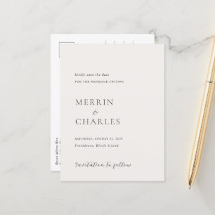 Merrin Neutral Elegant Wedding Save the Date Announcement Postcard
