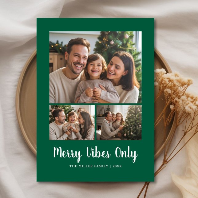 Merry 3 Family Photo Classic Holiday Flat Card   (Creator Uploaded)
