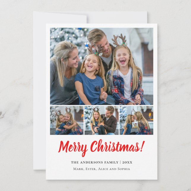 Merry 4 photos collage Christmas Holiday  Card (Front)