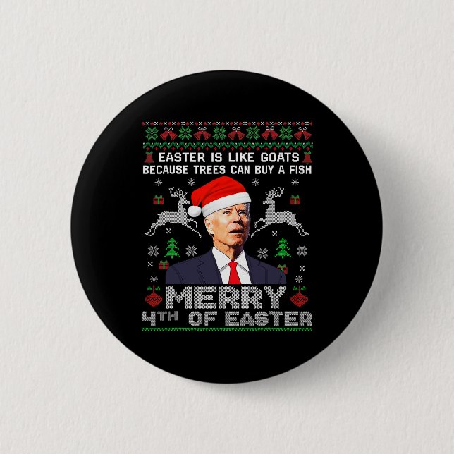Merry 4th Of Easter Fun Biden Ugly Christmas Men  6 Cm Round Badge (Front)