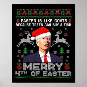 Merry 4th Of Easter Fun Biden Ugly Christmas Men  Poster
