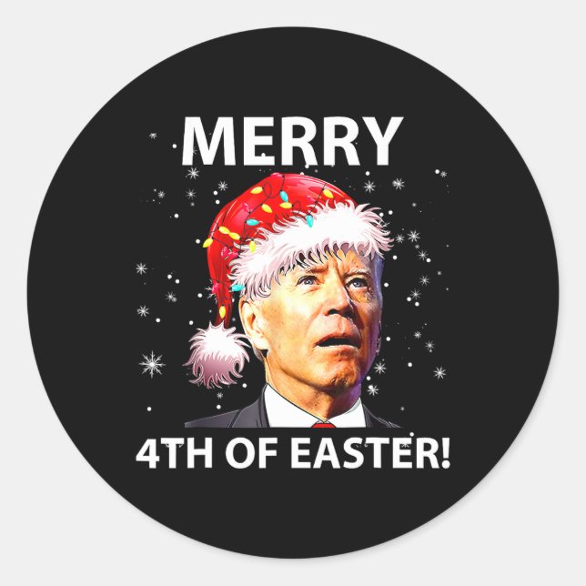 Merry 4th Of Easter Fun Joe Biden Christmas Ugly  Classic Round Sticker (Front)