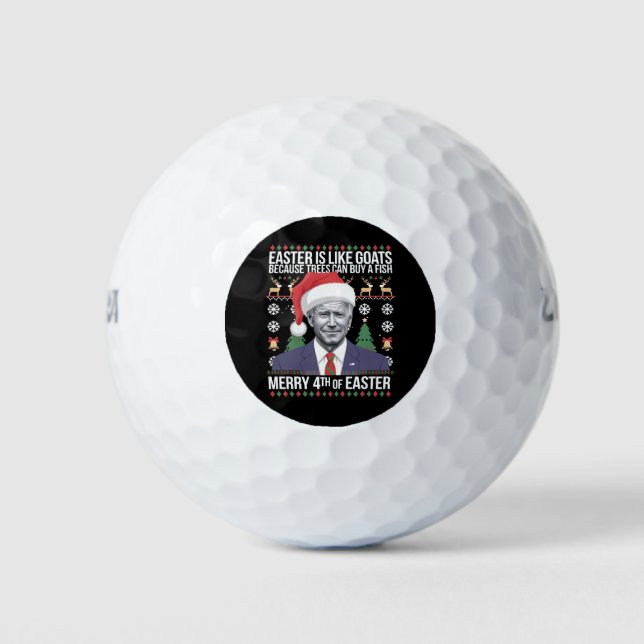 Merry 4th Of Easter Funny Biden Ugly Christmas  Golf Balls (Front)