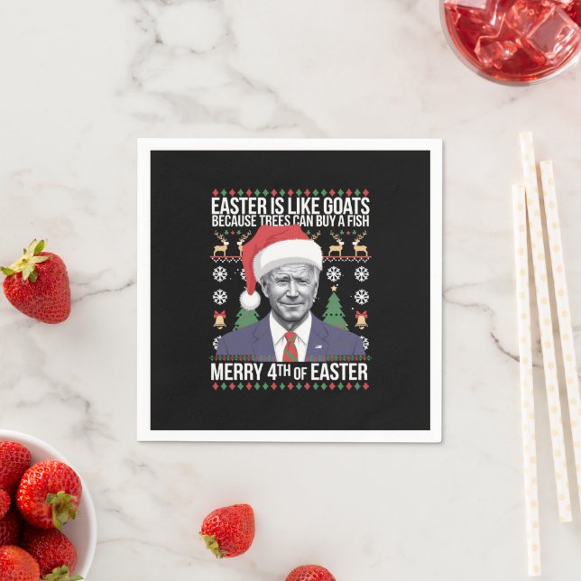 Merry 4th Of Easter Funny Biden Ugly Christmas  Napkin (Insitu)