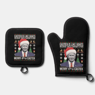 Merry 4th Of Easter Funny Biden Ugly Christmas Oven Mitt & Pot Holder Set