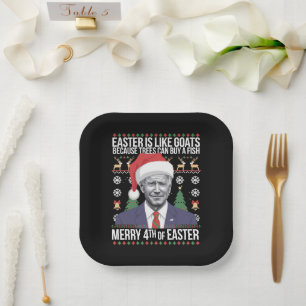 Merry 4th Of Easter Funny Biden Ugly Christmas  Paper Plate