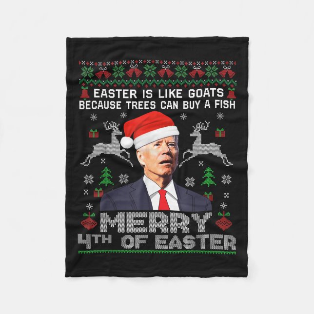 Merry 4th Of Easter Funny Biden Ugly Christmas Swe Fleece Blanket (Front)