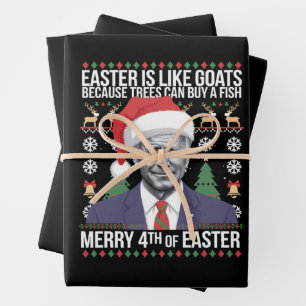 Merry 4th Of Easter Funny Biden Ugly Christmas  Wrapping Paper Sheet