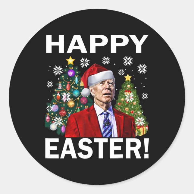 Merry 4th Of Easter Funny Joe Biden Christmas Ugly Classic Round Sticker (Front)