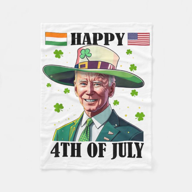 Merry 4th Of Easter Funny Joe Biden St Patricks Da Fleece Blanket (Front)
