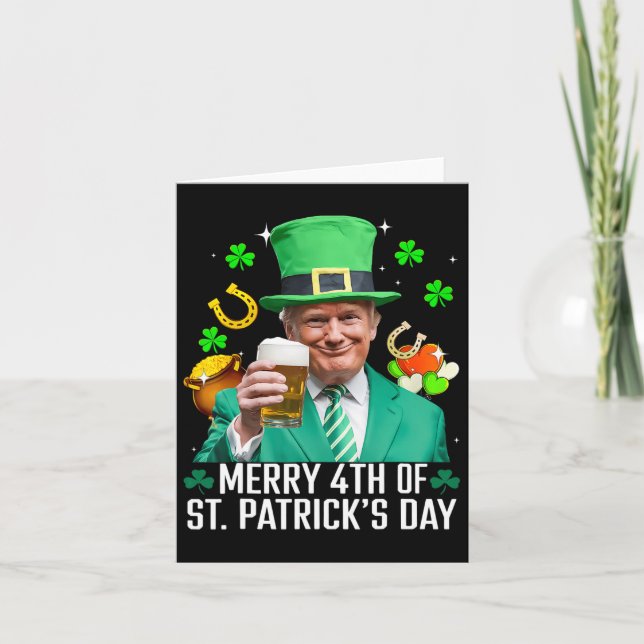 Merry 4th Of St Patrick's Day Funny Trump Leprecha Card (Front)