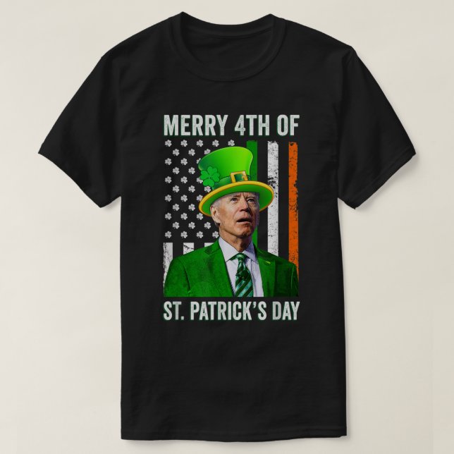 Merry 4th Of St. Patrick's Day Joe Biden Leprechau T-Shirt (Design Front)