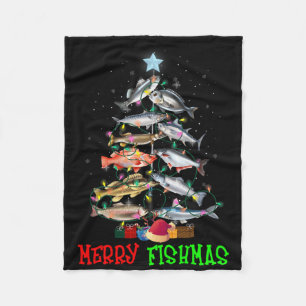 Merry A Fishmas Funny Christmas Tree Lights Fish F Fleece Blanket